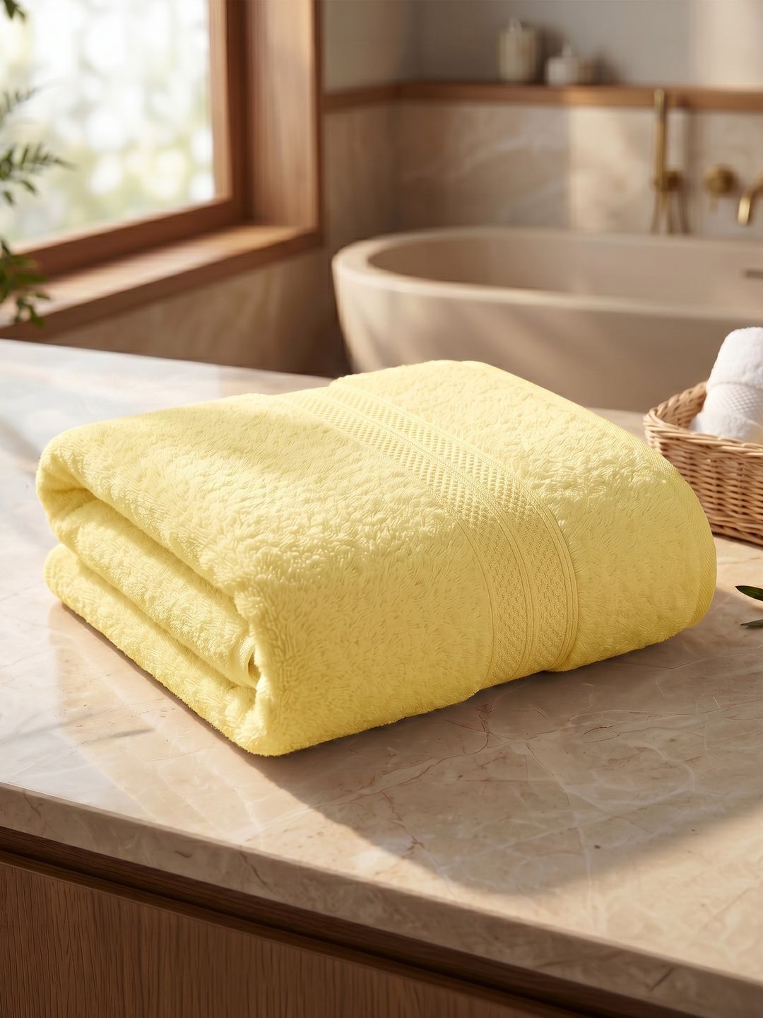 LANE LINEN Yellow & Yellow 1 Cotton 450 GSM Bath Towel