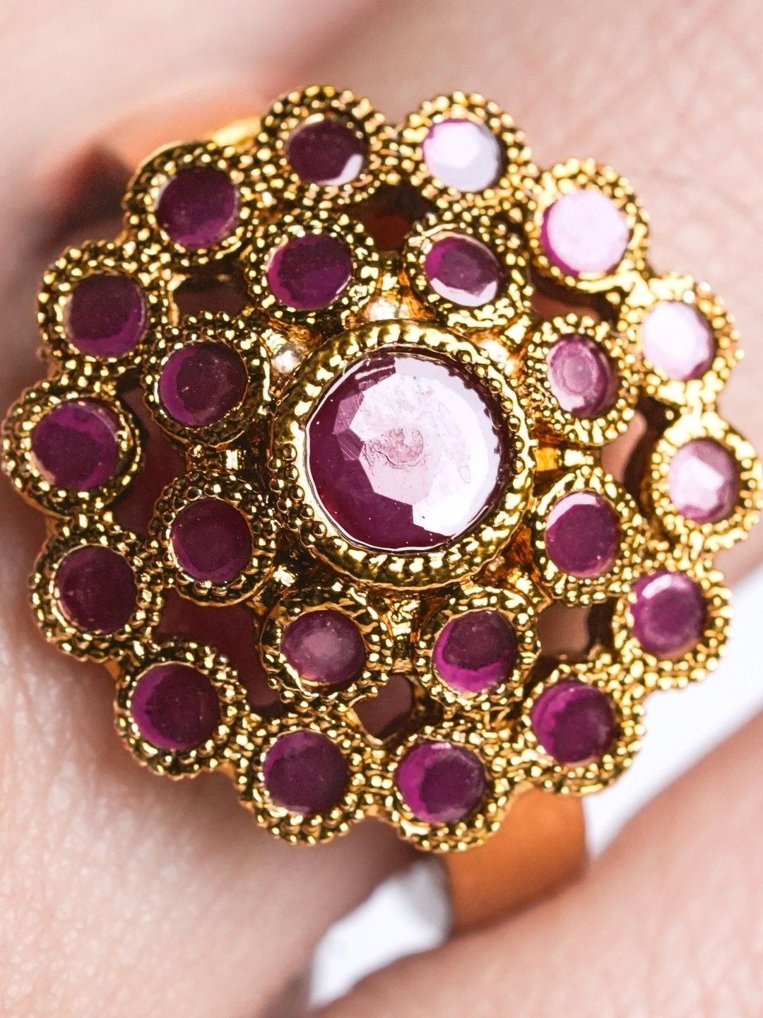 LABEL RUBY Gold-Plated Artificial Stones Studded Finger Ring