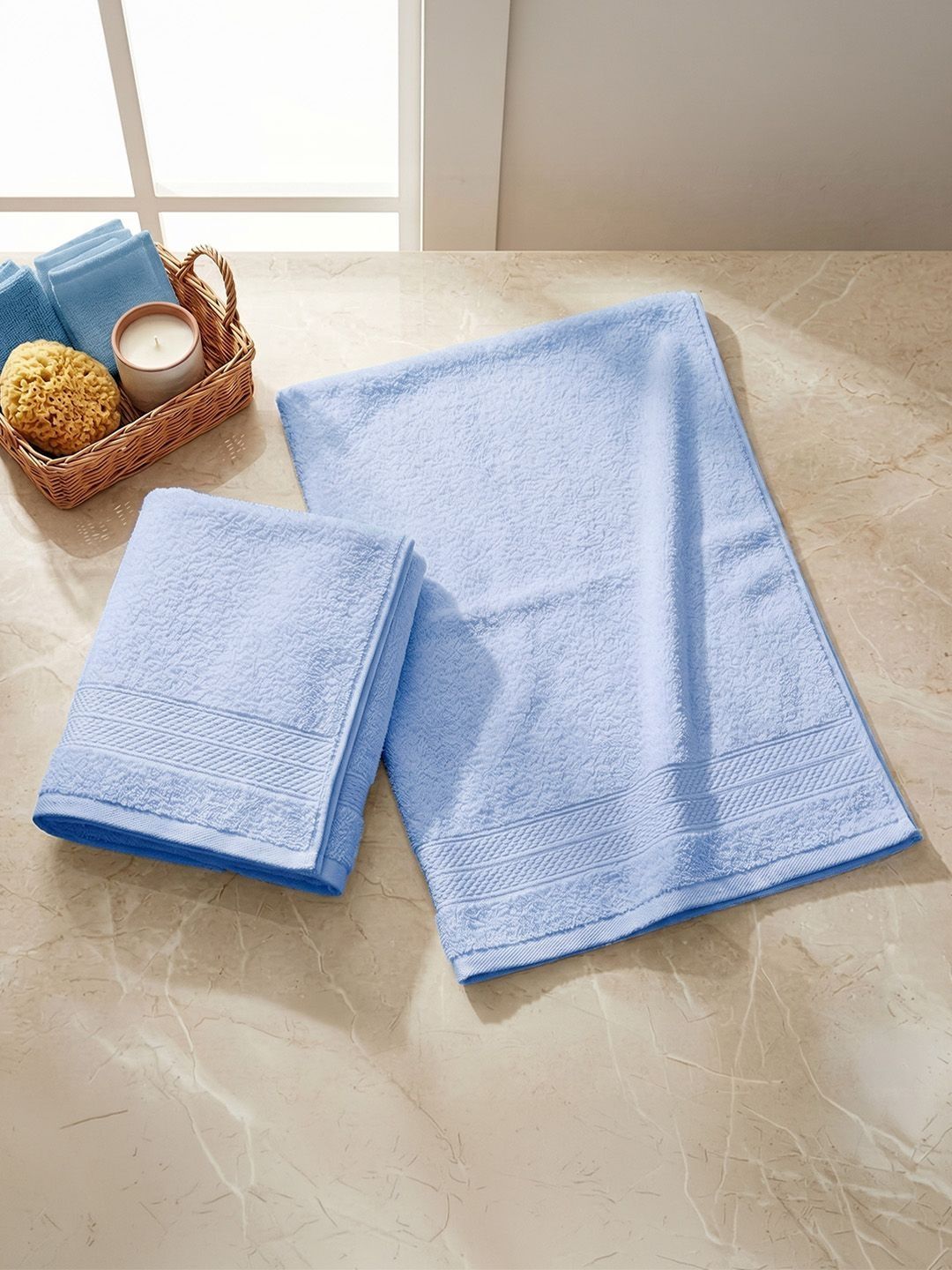 LANE LINEN 2-Pcs Blue Cotton 450 GSM Hand Towels