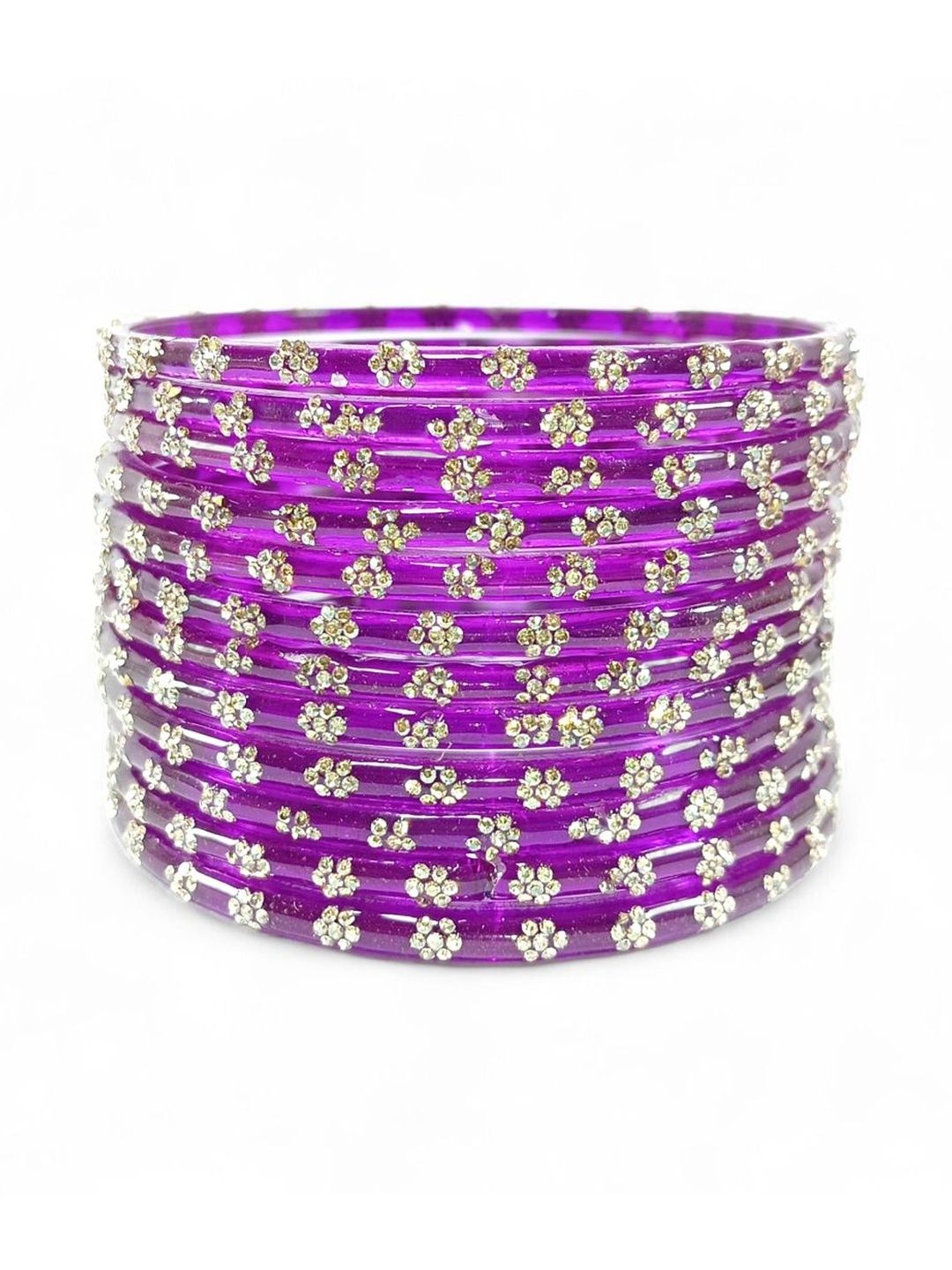 Pasovi Set Of 12 Zircon-Studded Glass Kashmiri Bangles