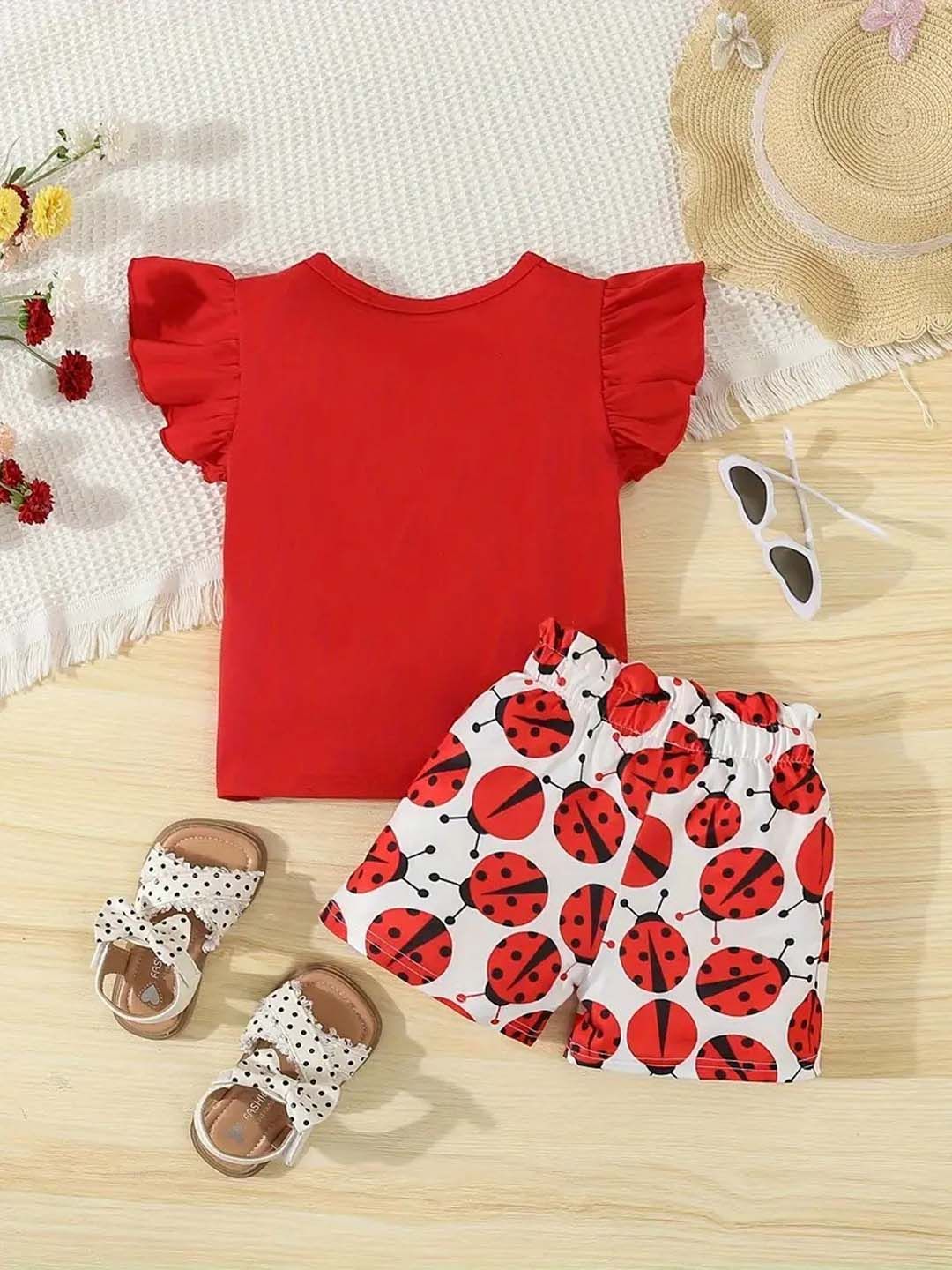 Girls Red Pure Cotton Clothing Set 2