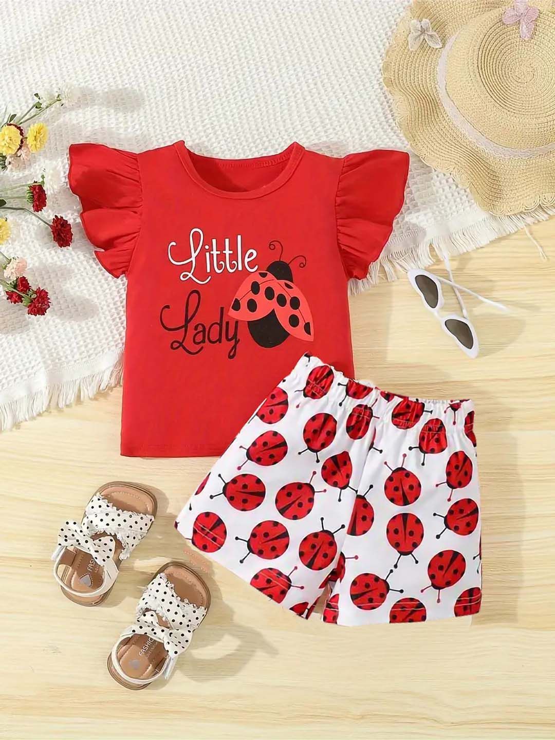 Girls Red Pure Cotton Clothing Set