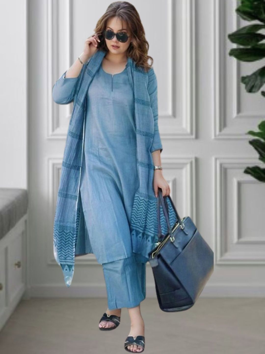 KRYSAL Women Ethnic Motifs Embroidered Regular Kurta with Trousers & With Dupatta