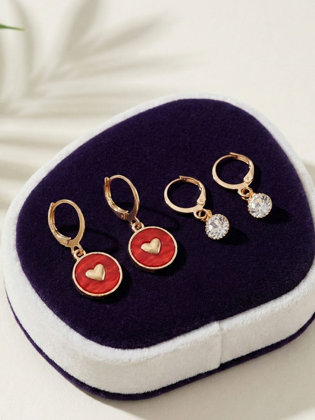 Lara Karen Set Of 2 Gold-Plated Feather Shaped Drop Earrings