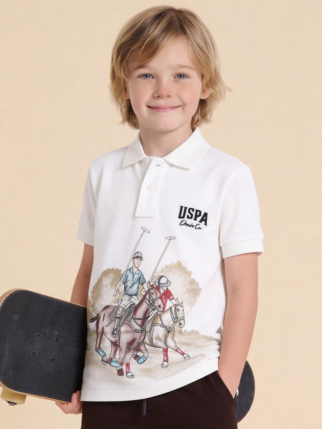 U.S. Polo Assn. Kids Boys Printed Polo Collar Cotton Tshirt
