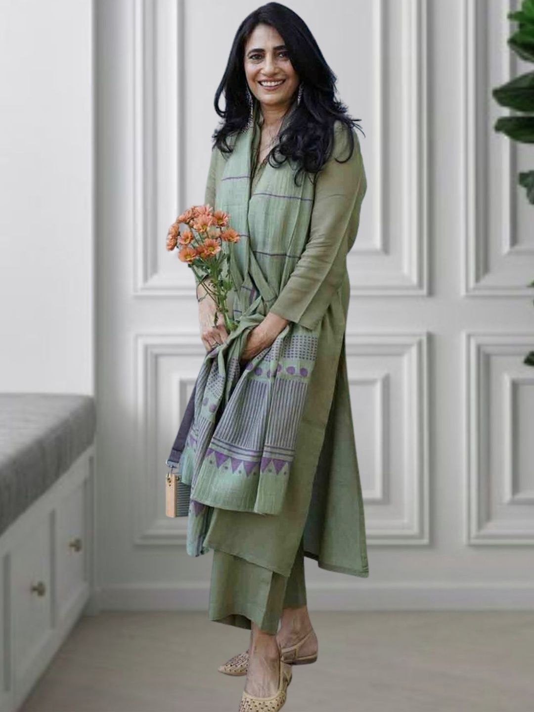 KRYSAL Women Ethnic Motifs Embroidered Regular Kurta with Trousers & With Dupatta
