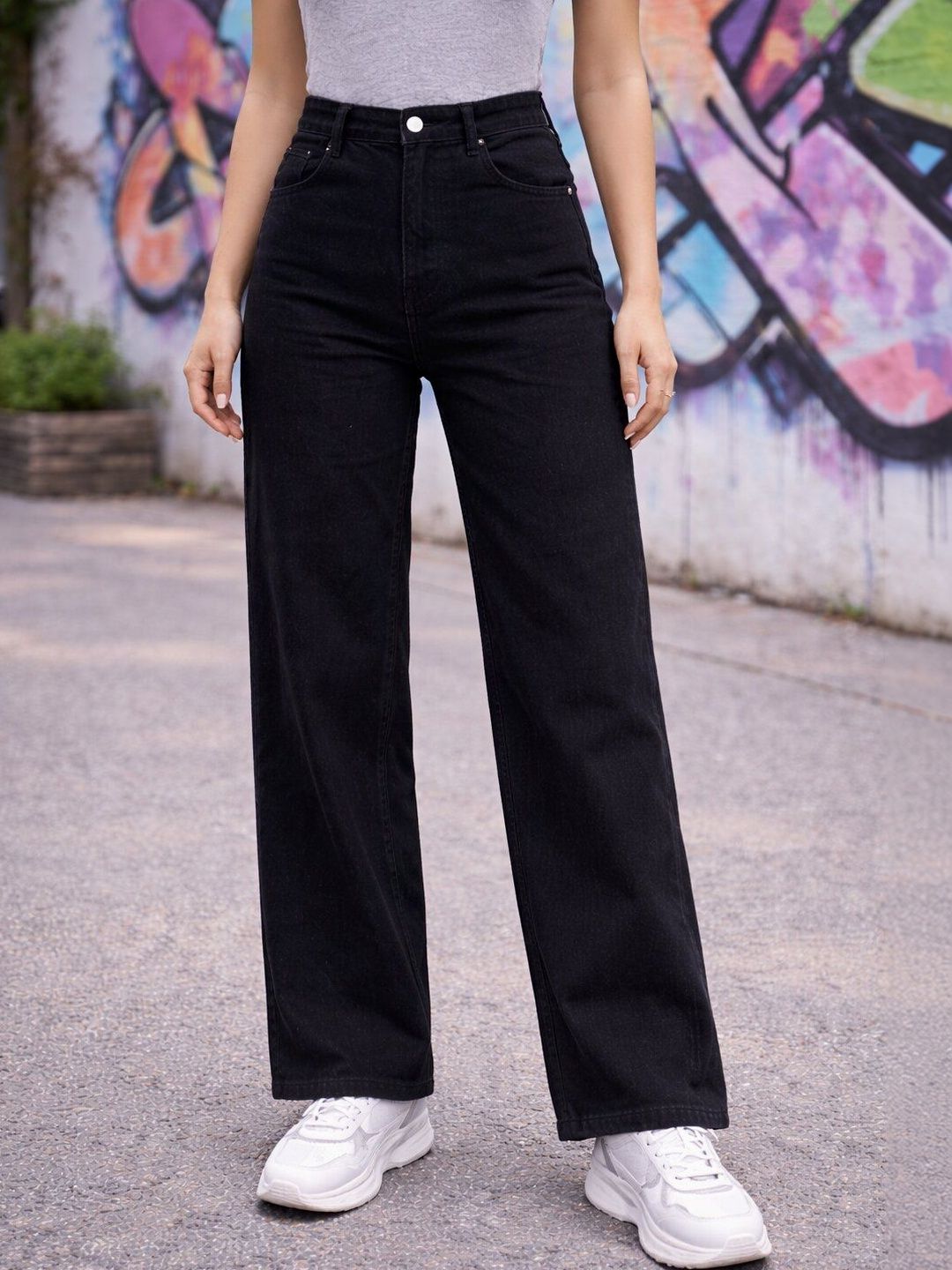 HERE&NOW Women Straight Fit High-Rise Stretchable Jeans
