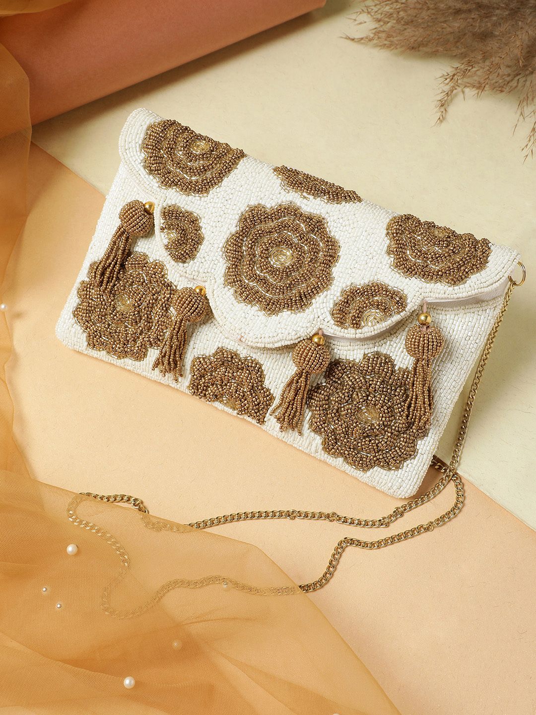 Anekaant Floral Embellished Structured Tasselled Sling Bag