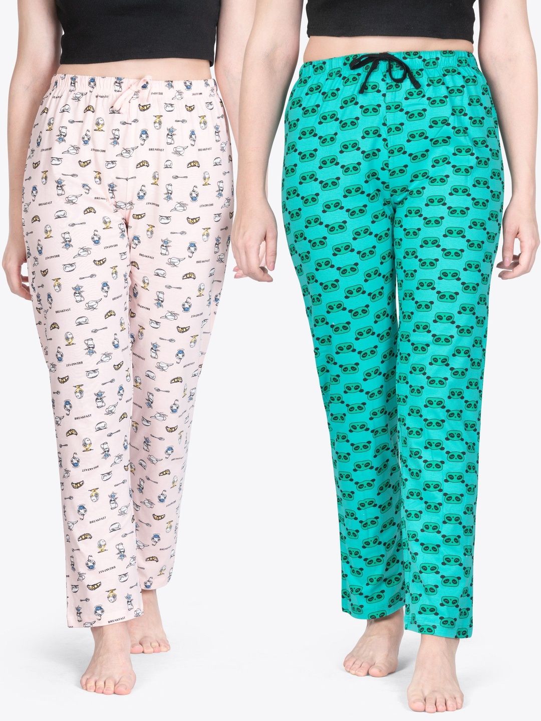 Buy Ariel Girls Pack Of 2 Printed Cotton Mid Rise Lounge Pants -  - Apparel for Women