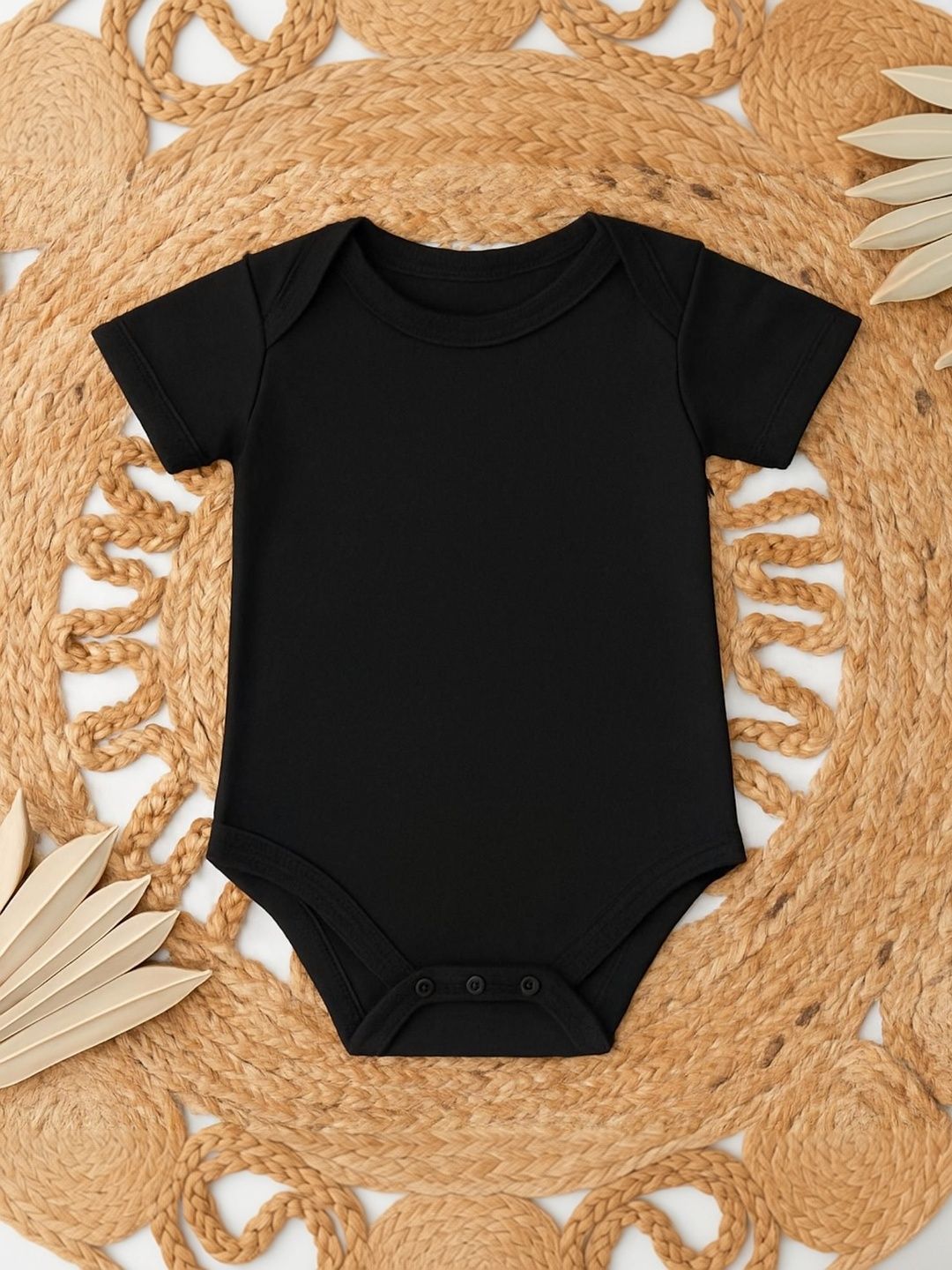 KNITROOT Infants Kids Printed Black Bodysuit Cotton Bodysuit