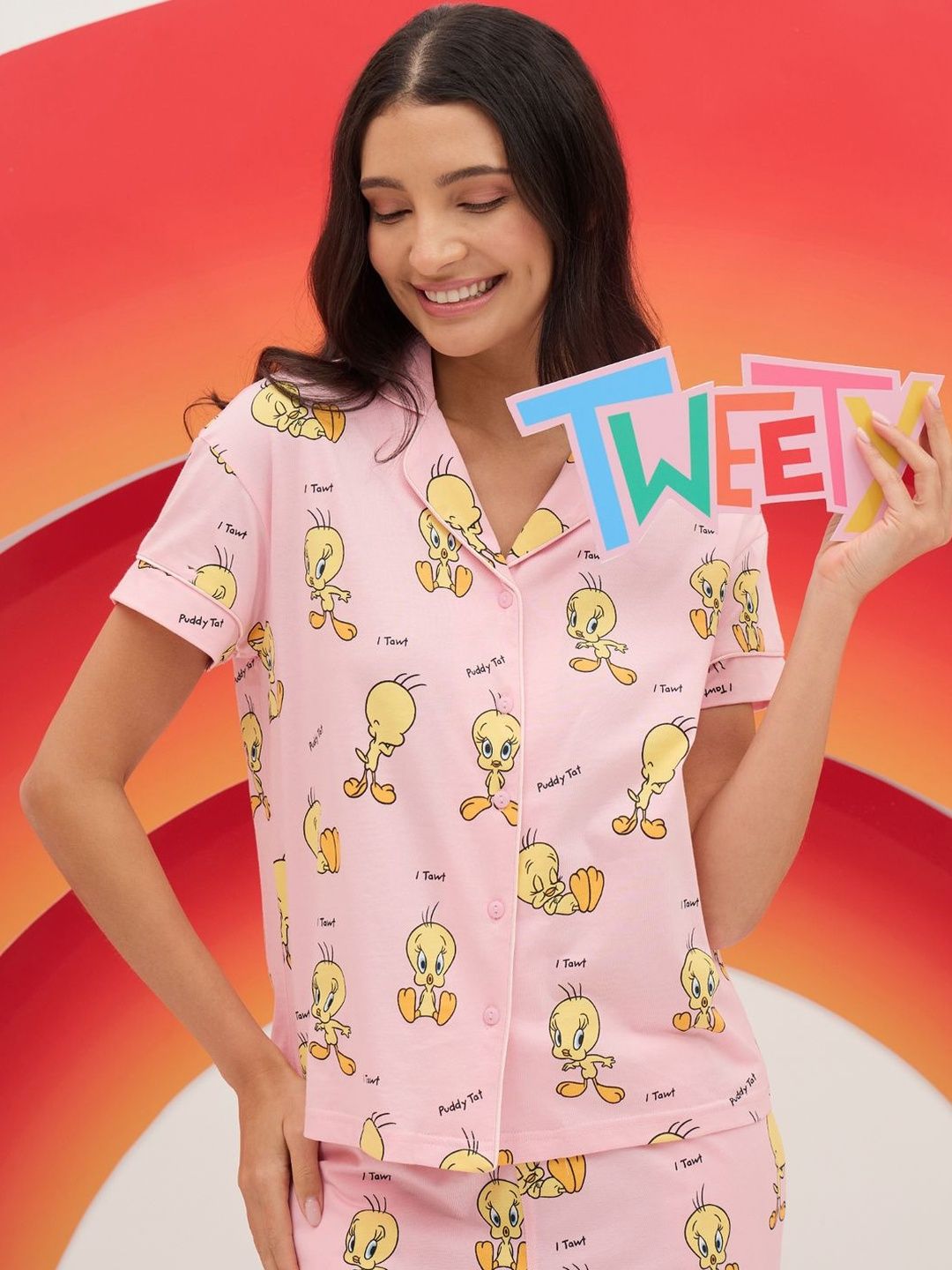 Sweet Dreams Women Adorable Loony Tunes Front Open Pajama Set