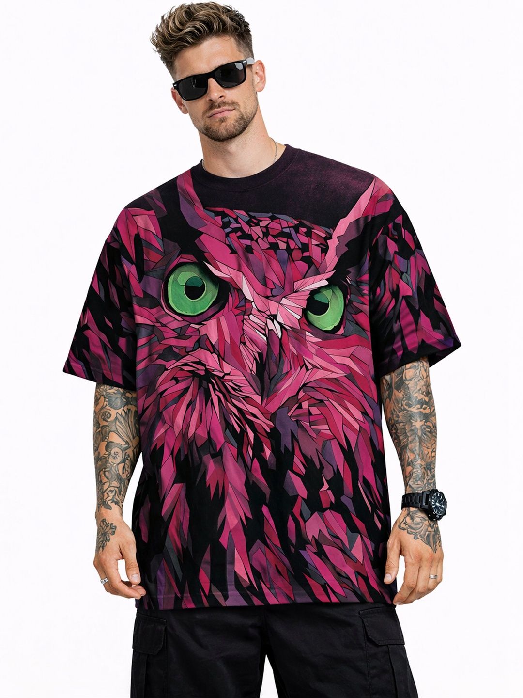 Stand Out Pink Owl Animal Bird Print Tshirts