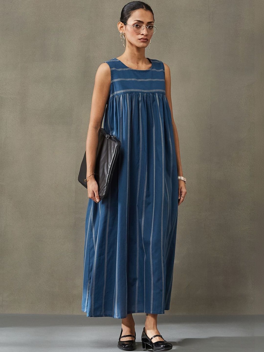 Navibhu Lightweight Striped A-Line Maxi Dress