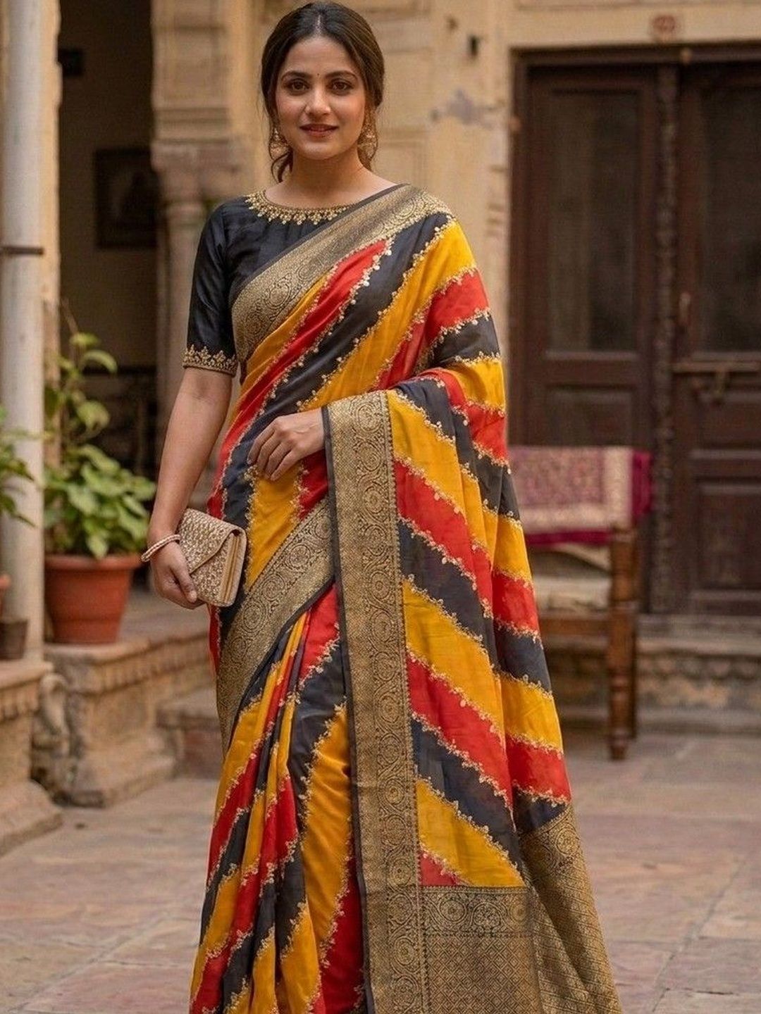 Sanwariya Silk Woven Design Embroidered Silk Blend Kanjeevaram Saree