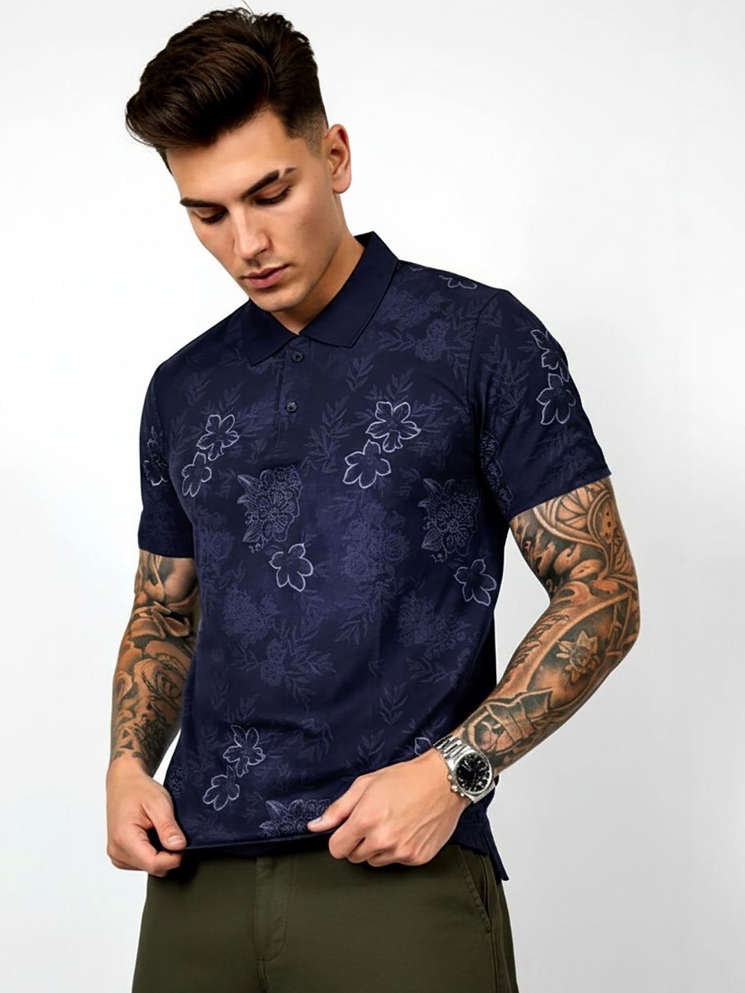 glitchez Men Printed Polo Collar T-shirt