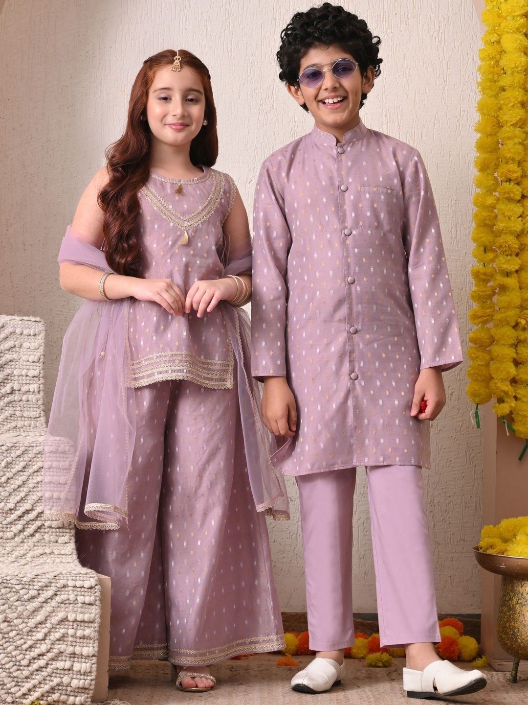 Girls Printed Round Neck Kurta & Palazzos With Dupatta 4