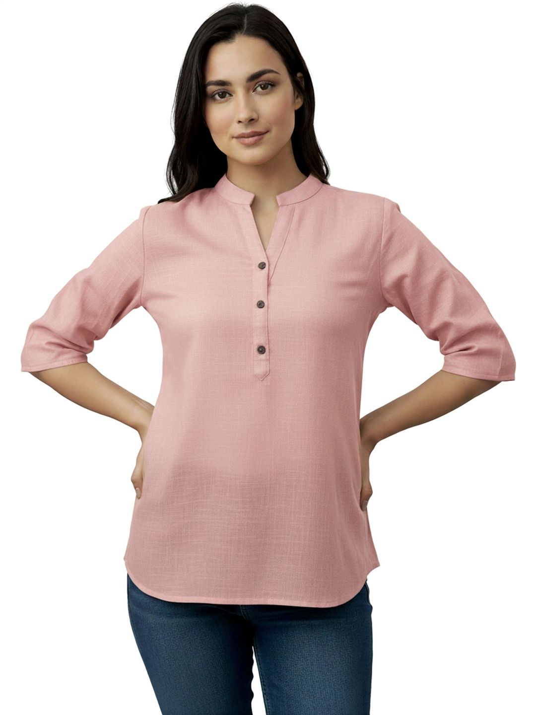 Kahili Art Mandarin Collar Cotton Top
