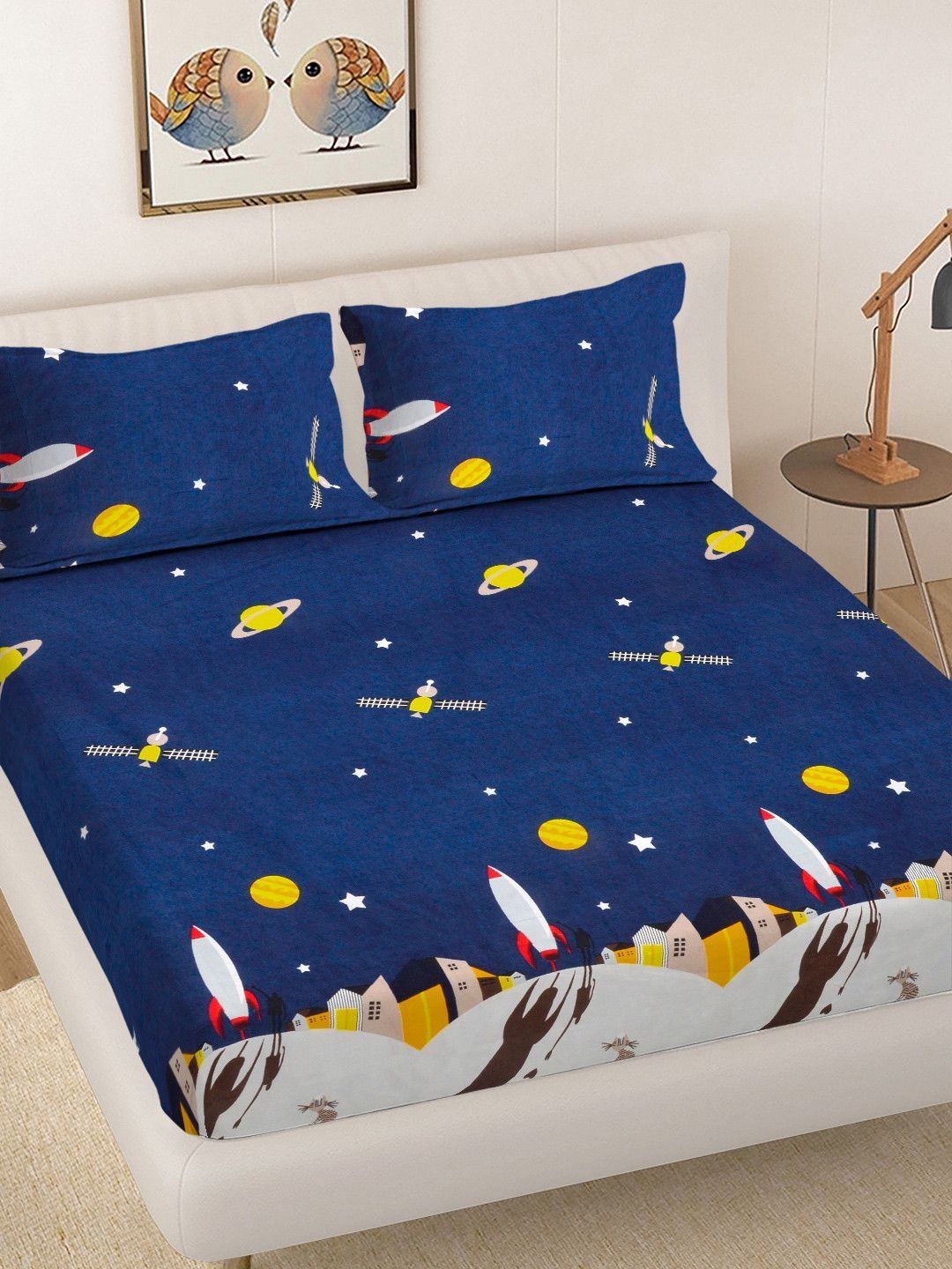 LUZDECOR Navy Blue Bedsheet with 2 Pillow Covers