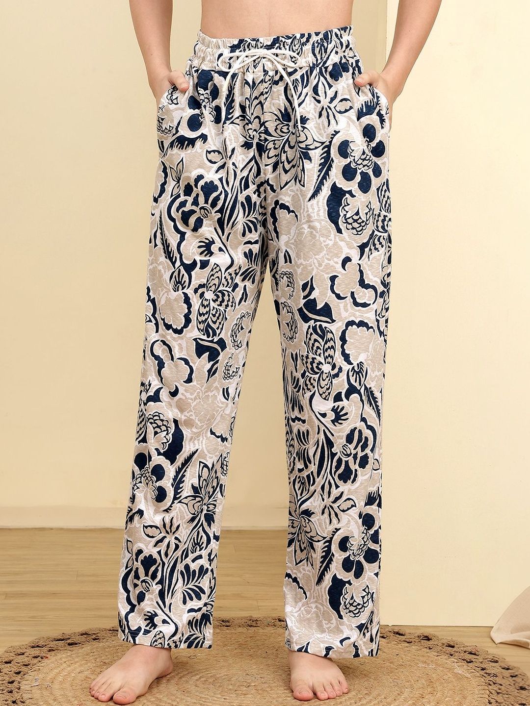 Valles365 by S.C. Printed Cotton Mid-Rise Straight Lounge Pants