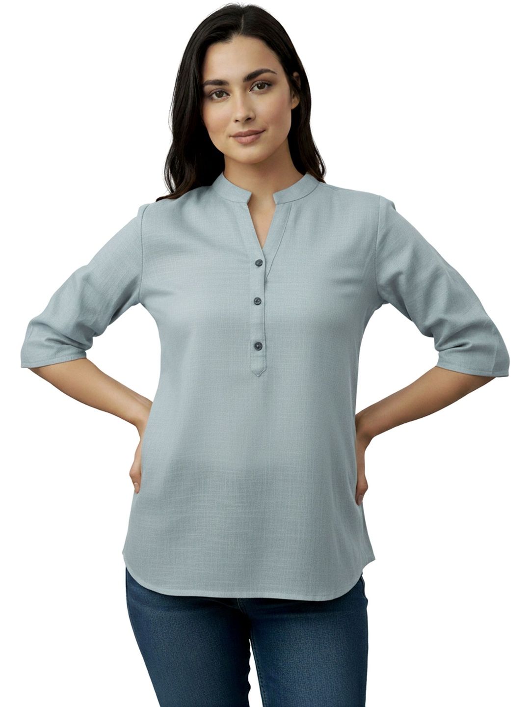 Kahili Art Mandarin Collar Cotton Top