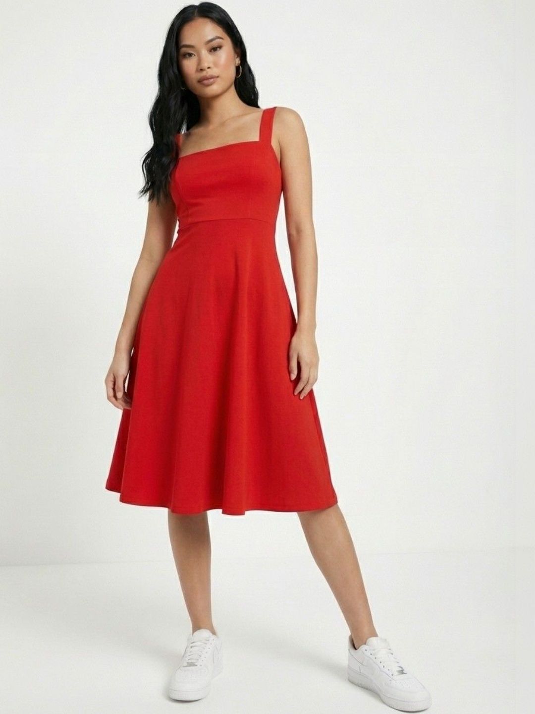 glitchez Square Neck  Fit & Flare Midi Dress