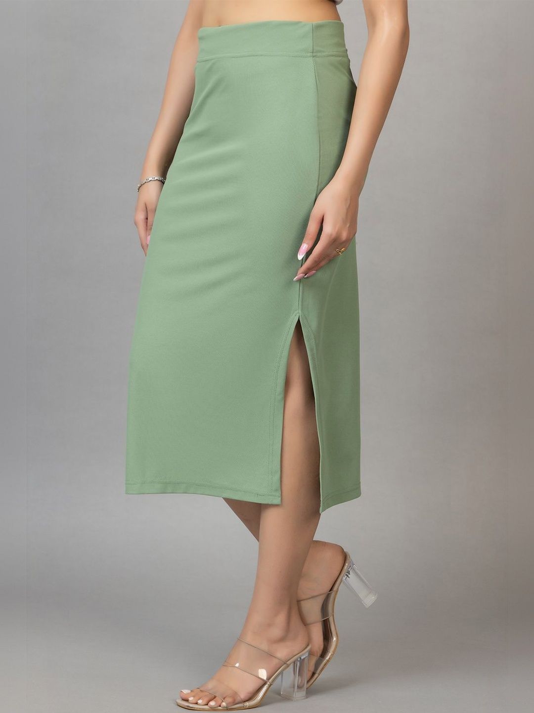 YAQR Women Side Slit Midi Pencil Skirt