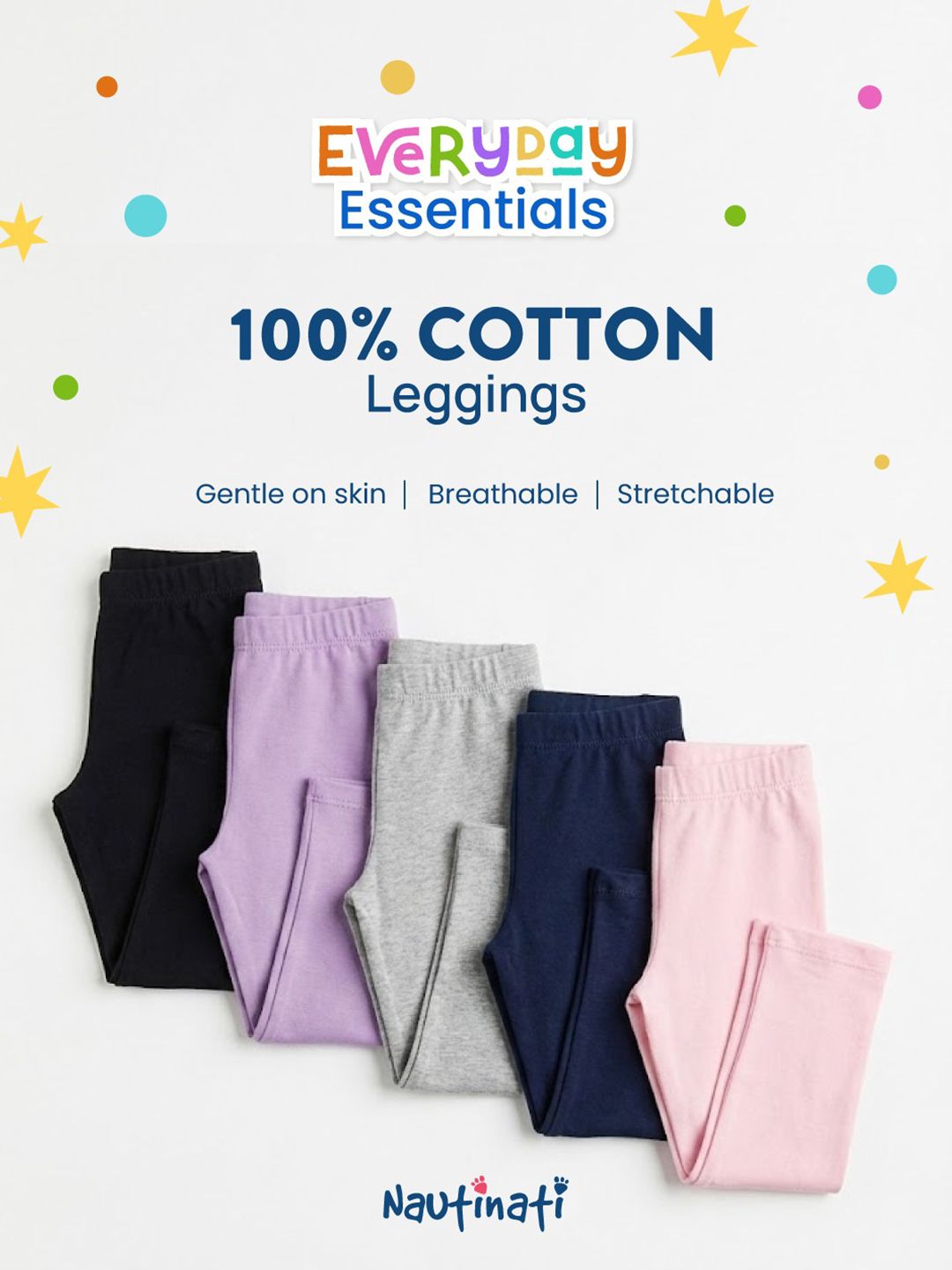 Girls Pack of 2 Cotton Solid Ankle Length Leggings 6