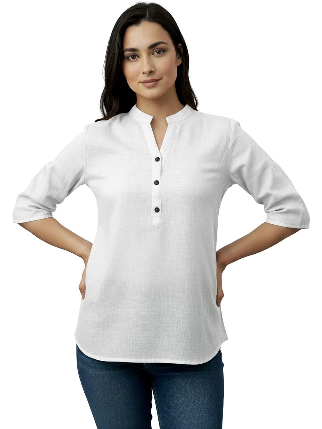 Kahili Art Mandarin Collar Cotton Top