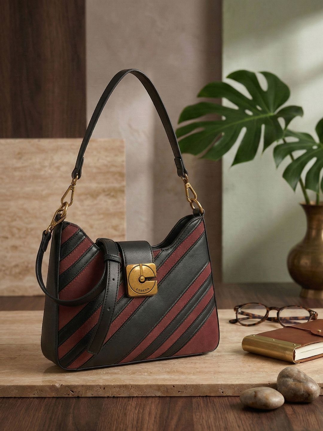 ESBEDA Striped Structured Shoulder Bag
