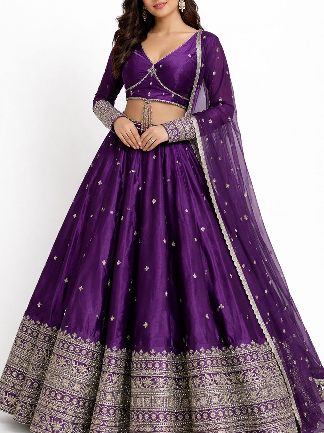 Embroidered Semi-Stitched Lehenga & Blouse With Dupatta 2
