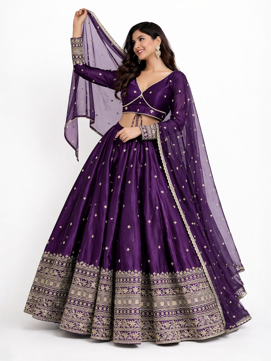 Embroidered Semi-Stitched Lehenga & Blouse With Dupatta 5