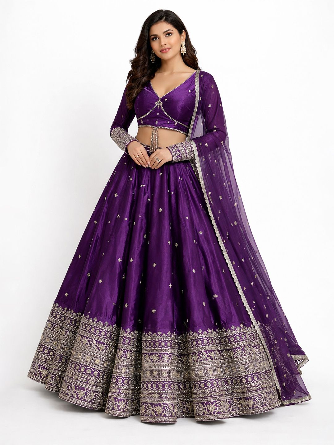Embroidered Semi-Stitched Lehenga & Blouse With Dupatta