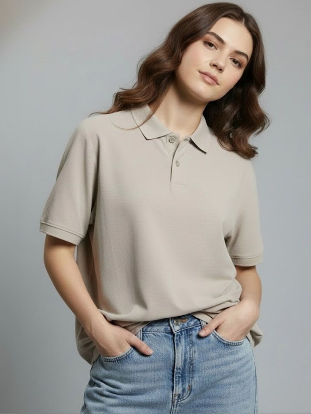 Grey Polo Collar Short Sleeves Regular Fit T-shirt