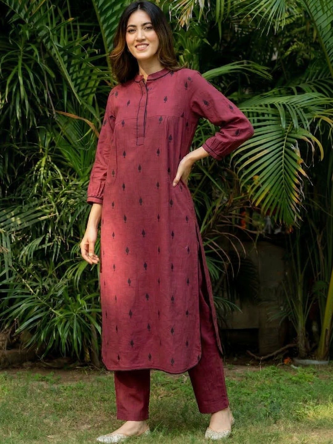 HOUSE OF JAMOTI Women Ethnic Motifs Embroidered Regular Thread Work Pure Cotton Kurta with Set