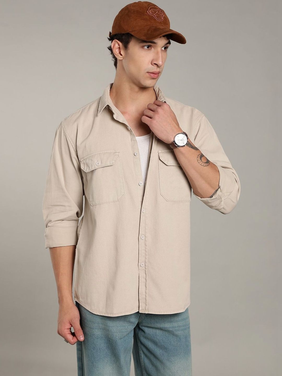 FOUL CHILD Spread Collar Dual Pocket With Flap Cotton Relaxed Fit Casual Shirt