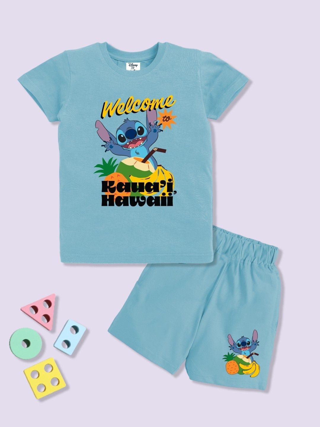 YK Disney Boys Stitch Printed T-shirt with Shorts
