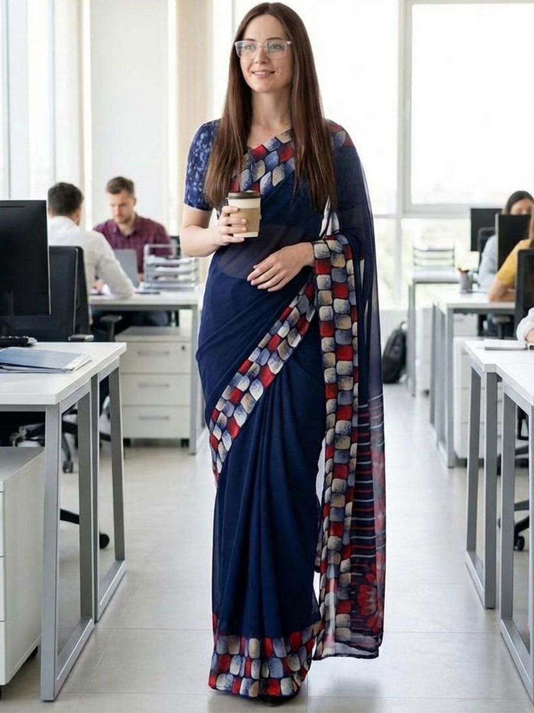ANAND SAREES Geometric Design Georgette Casual Wear Sarees