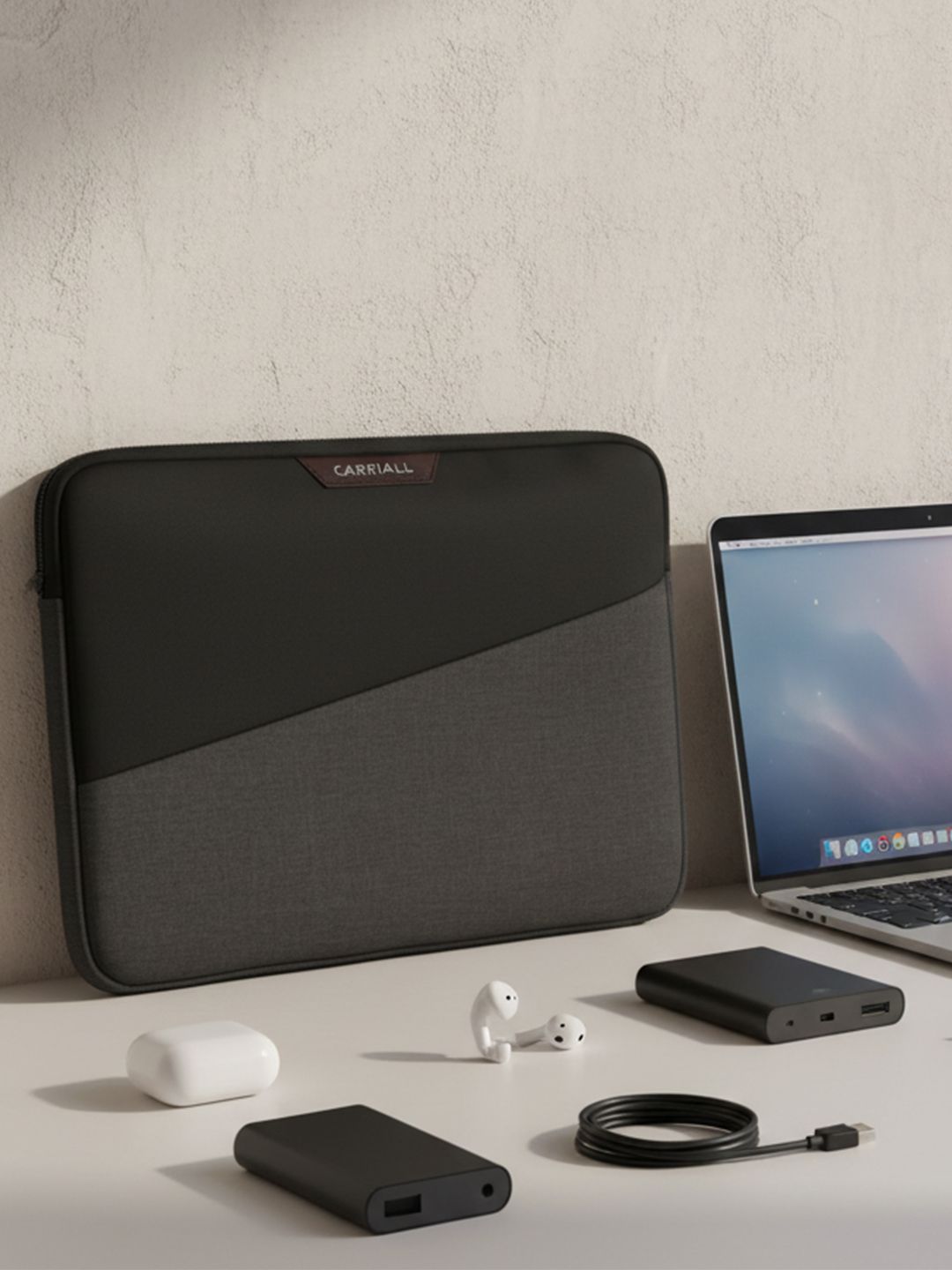 CARRIALL Unisex Black & Grey Colourblocked 16 Inch Laptop Sleeve