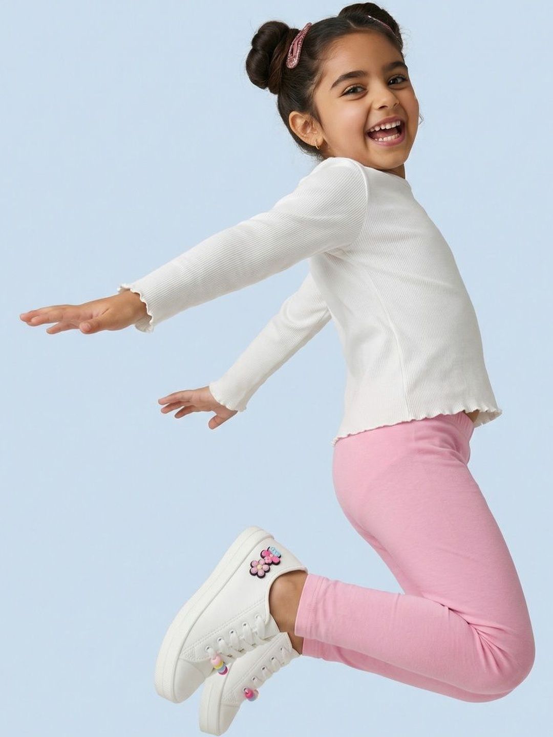 Girls Pack of 2 Cotton Blend Solid Ankle Length Leggings 4