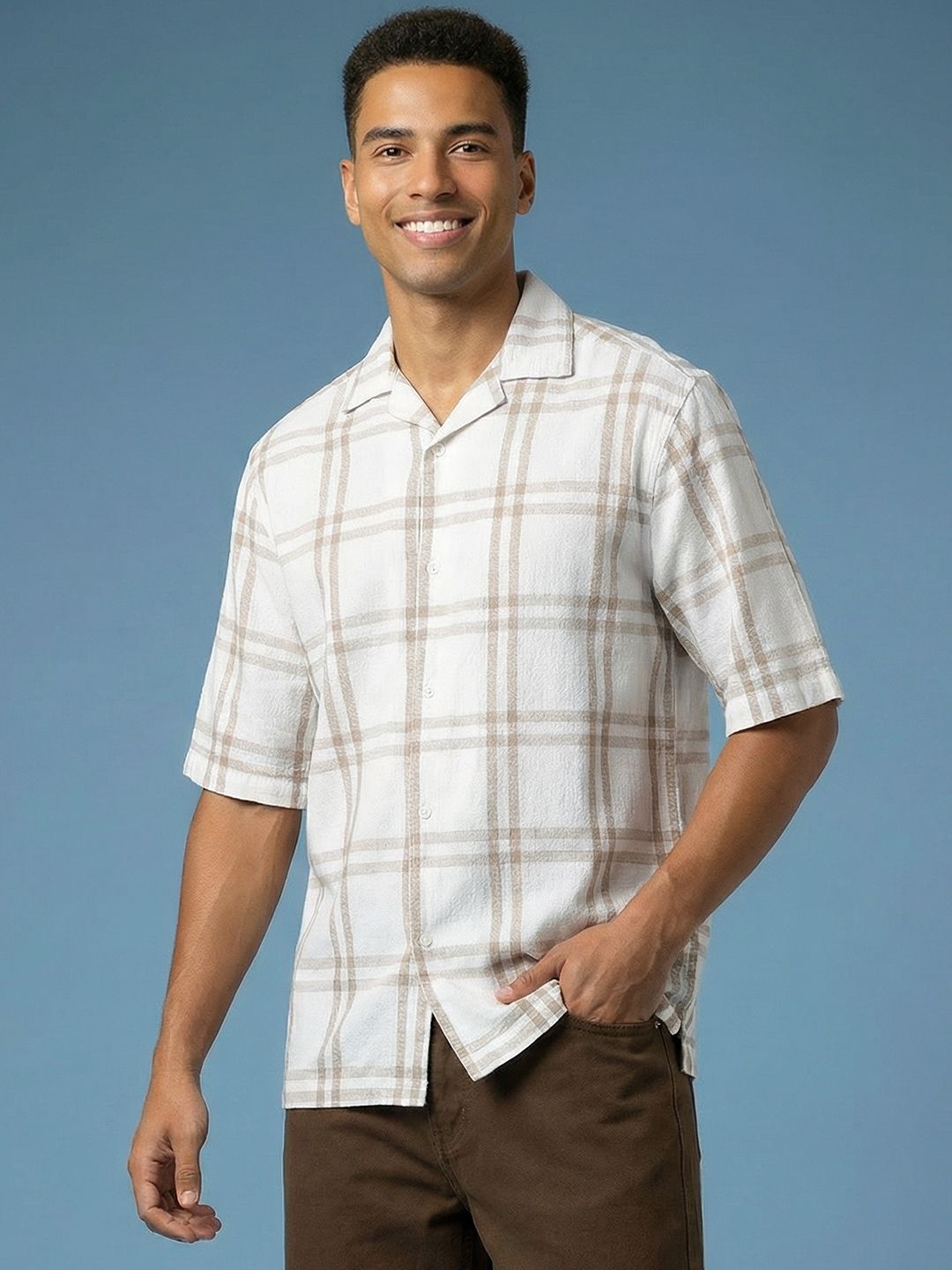 HERE&NOW Pure Cotton Checked Relaxed Fit Casual Shirt