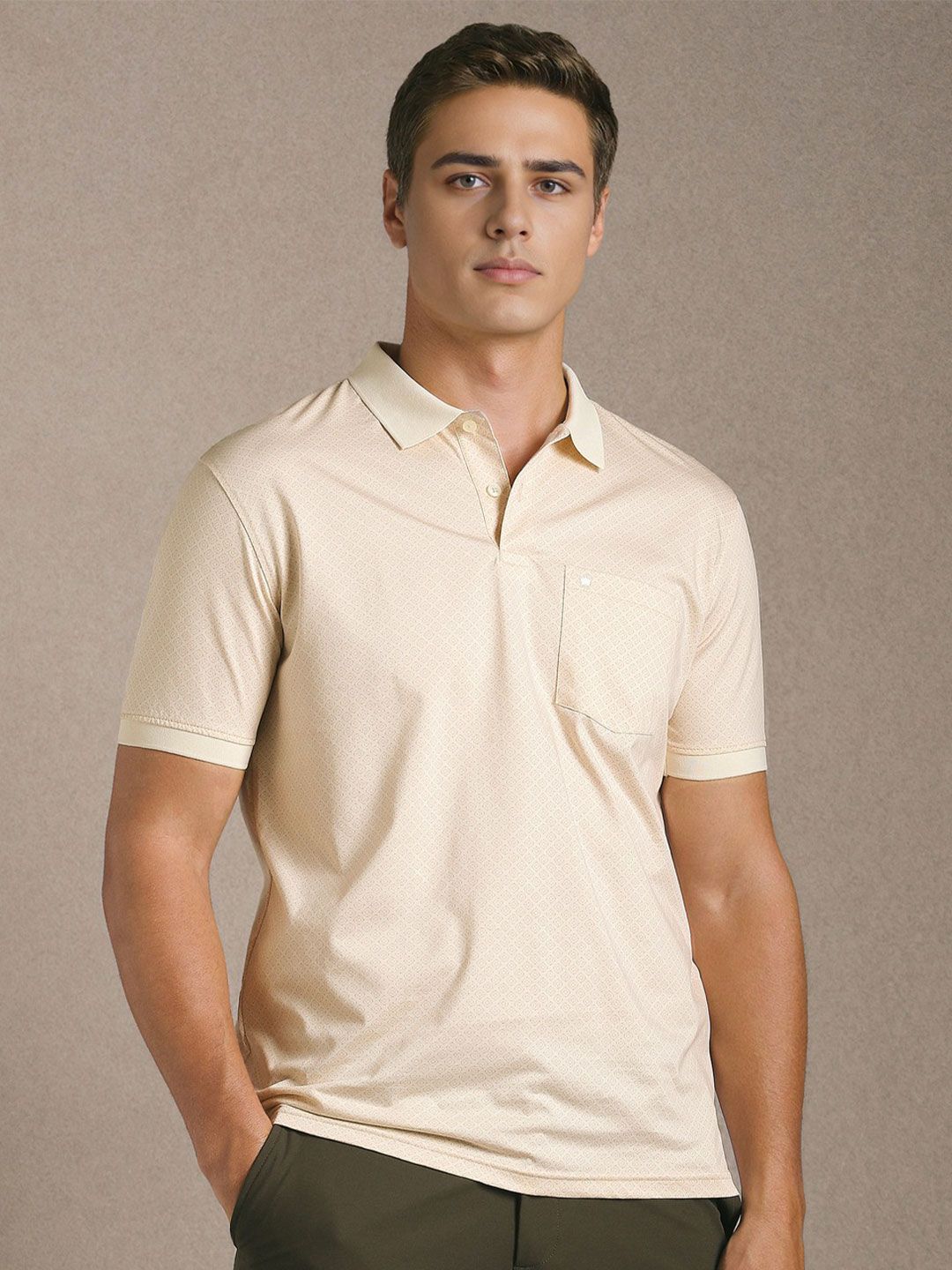 Louis Philippe Men Beige Print Polo Neck T-shirts