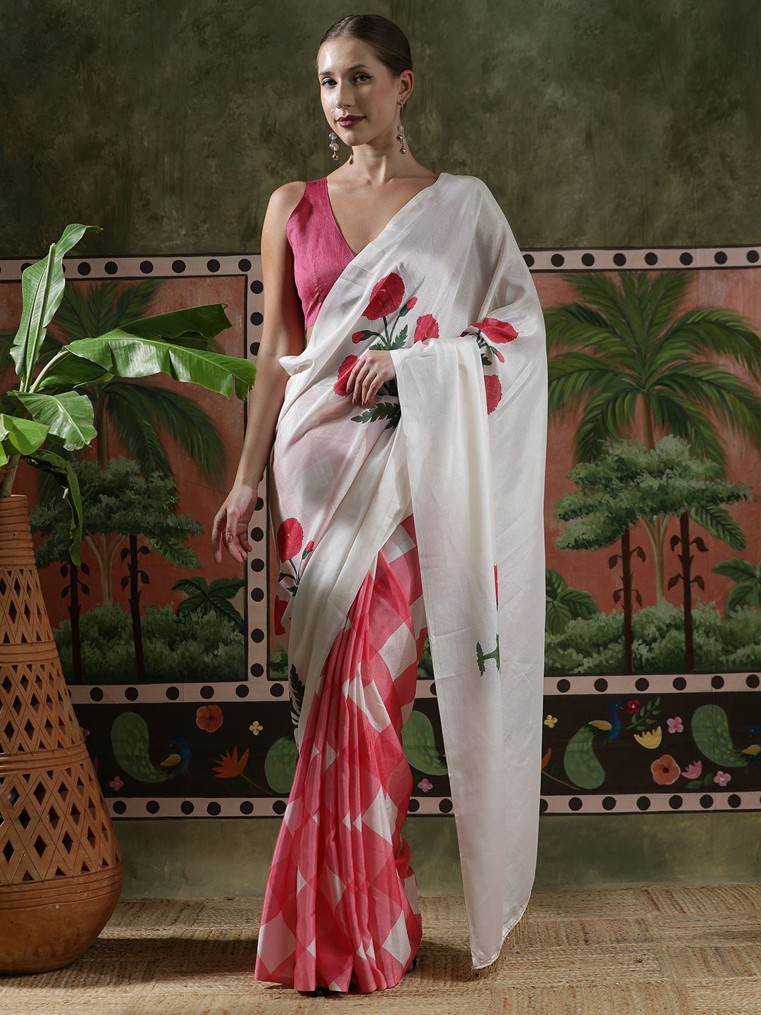 Sangria Ready to wear Satin Floral Digital Printed Saree