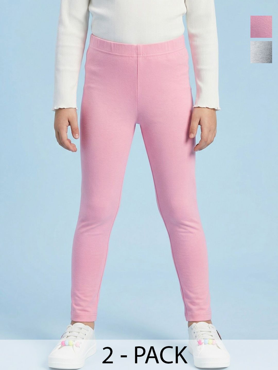 Girls Pack of 2 Cotton Blend Solid Ankle Length Leggings
