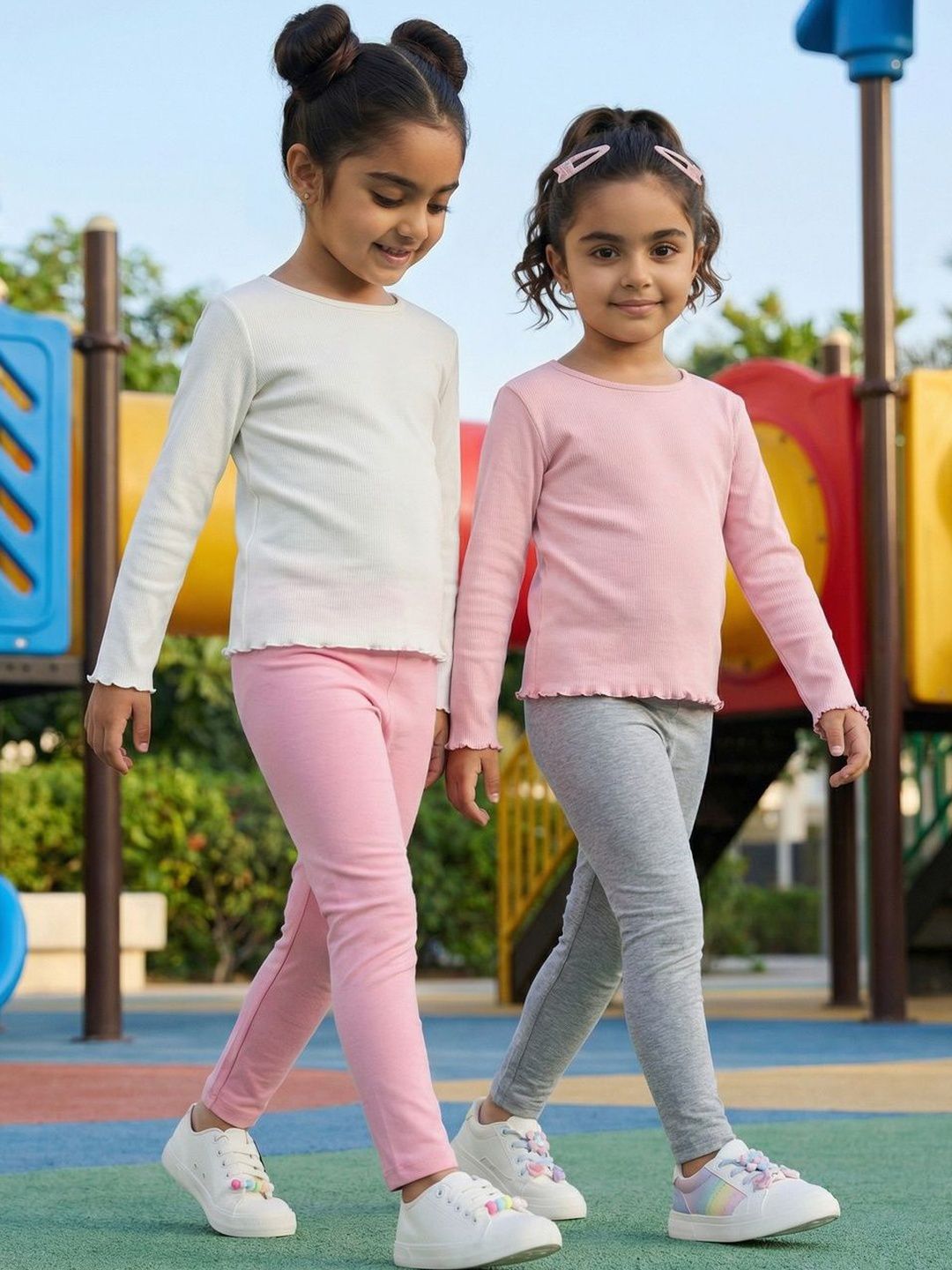 Girls Pack of 2 Cotton Blend Solid Ankle Length Leggings 6