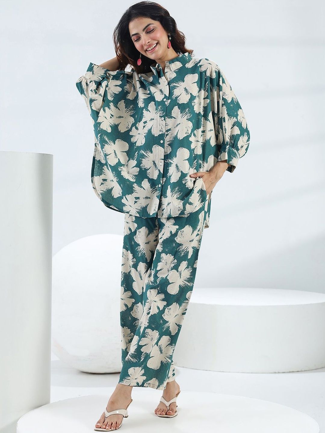 Buy Libas Blue Floral Printed Cotton Co Ord Set -  - Apparel for Women