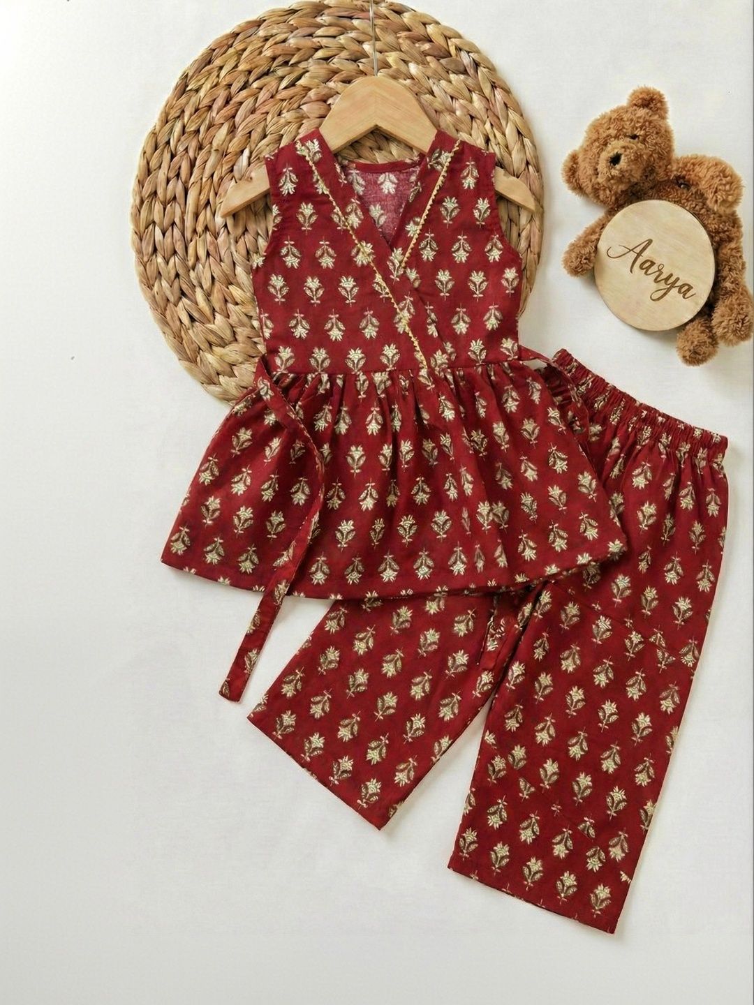 Girls Floral Printed Regular Gotta Patti Top with Trousers