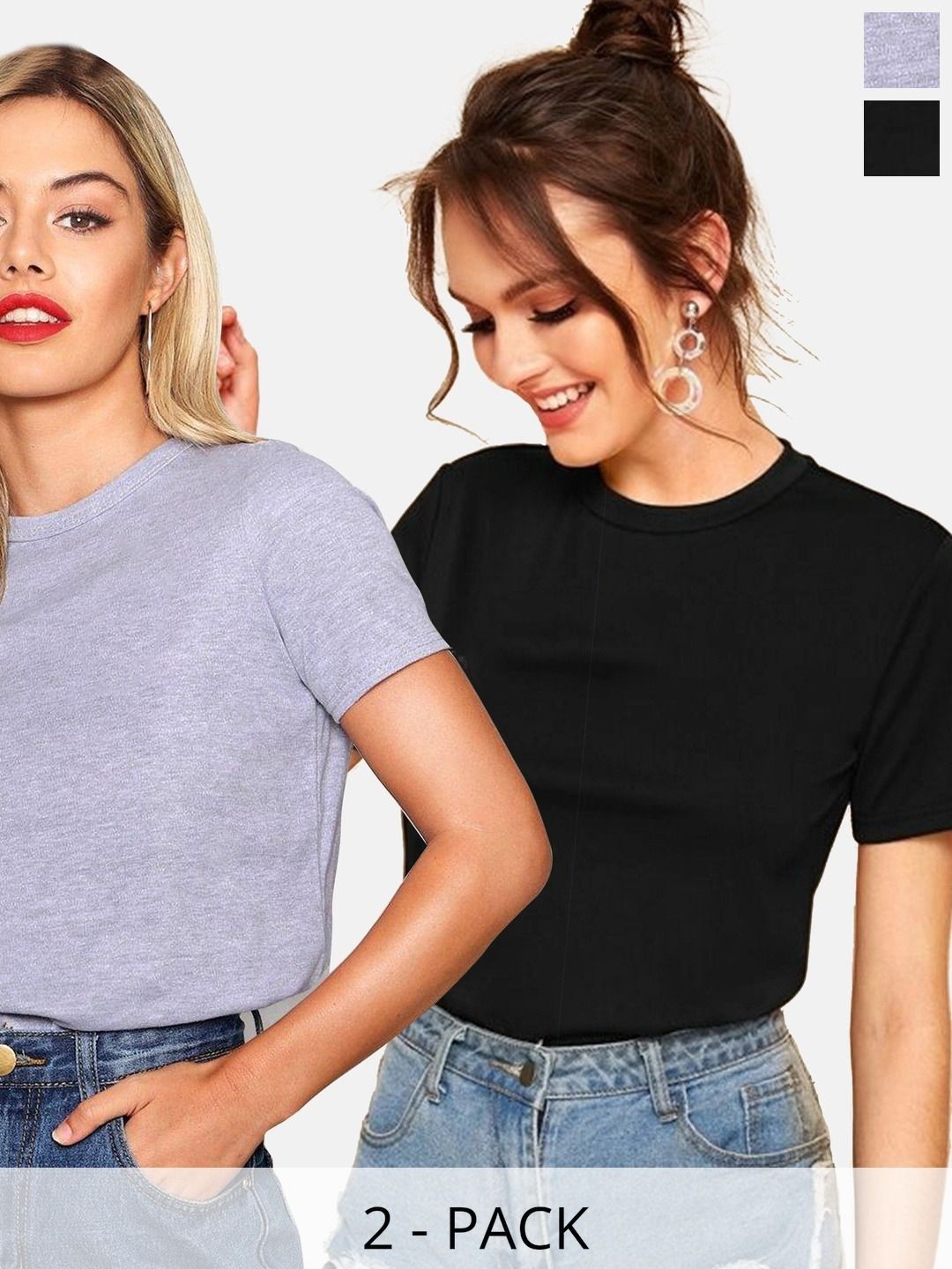 FARICON Pack Of 2 Round Neck Short Sleeves Cotton T-shirt