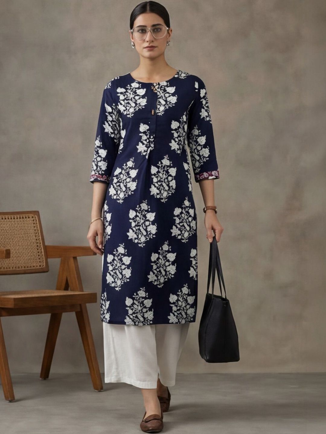 Navibhu Workwear Cotton Floral Printed Straight Kurtas