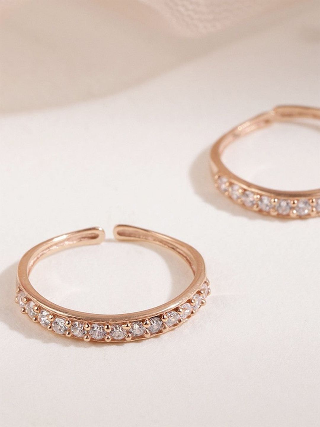 Zavya Women Set of 2 Rose Gold-Plated CZ Studded Sterling Silver Toe Rings