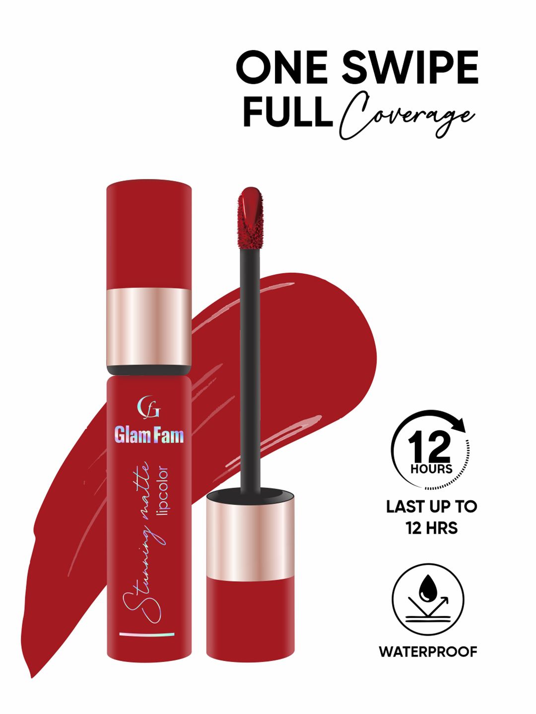 GlamFam Stunning Matte Waterproof Lip Color- 5 ml- Scarlet Red 15